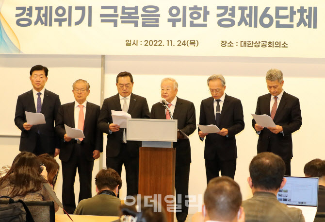 경제위기 극복을 위해 공동성명 발표하는 경제6단체                                                                                                                                                  