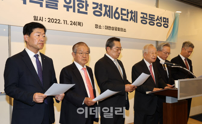 경제위기 극복을 위해 공동성명 발표하는 경제6단체                                                                                                                                                  