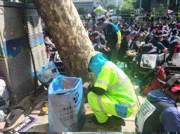 건설노조, 출근길 경찰청 앞 기습…일대 '혼잡' 시민 불편도