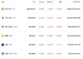 비트코인, 2.6만 달러 턱걸이…이더리움도 하락