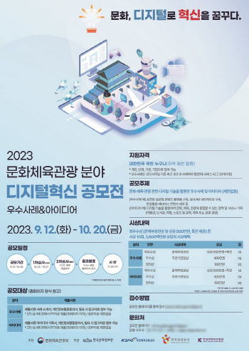 문체부·문정원, '2023 문화체육관광 분야 디지털 혁신 공모전' 진행