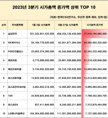 시총 9개월 만에 295조 껑충…삼성전자는 77조↑