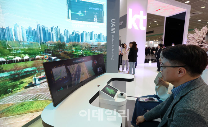 KT의 차세대 모빌리티 UAM 살펴보는 관람객들                                                                                                                                                        