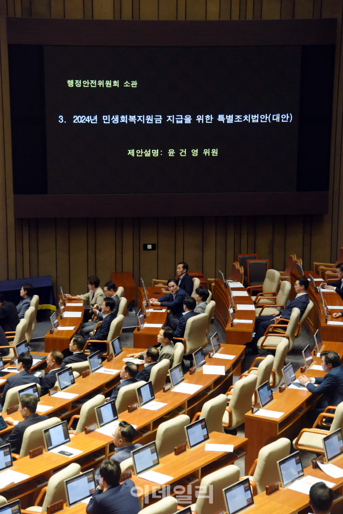 24년 민생회복지원금 지급을 위한 특별조치법안 국회 본회의 상정                                                                                                                                     