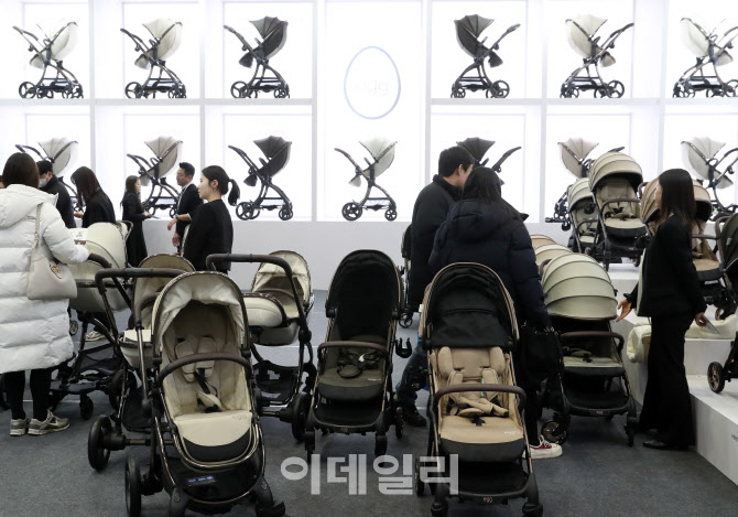  유모차 살펴보는 소비자                                                                                                                                                                           
