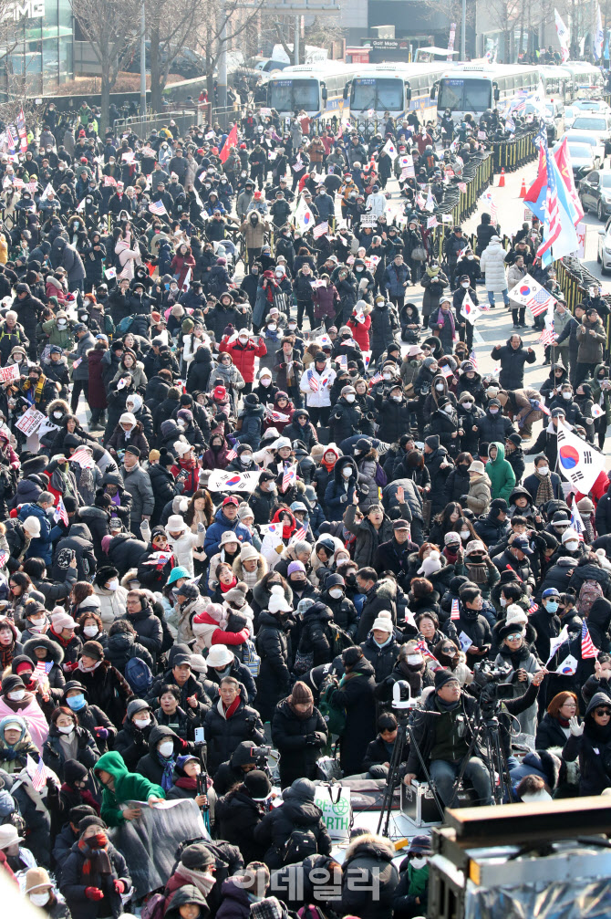 한남동 대통령 관저 앞에 모인 탄핵반대 인파                                                                                                                                                        