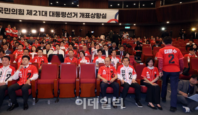 방송3사 출구조사 결과에 자리 떠나는 국민의힘 지도부                                                                                                                                               