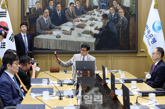 이창용 한국은행 총재, 의사봉 두드리며 개회 선언                                                                                                                                                   