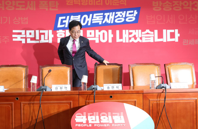 비대위 참석하는 송언석 비대위원장 