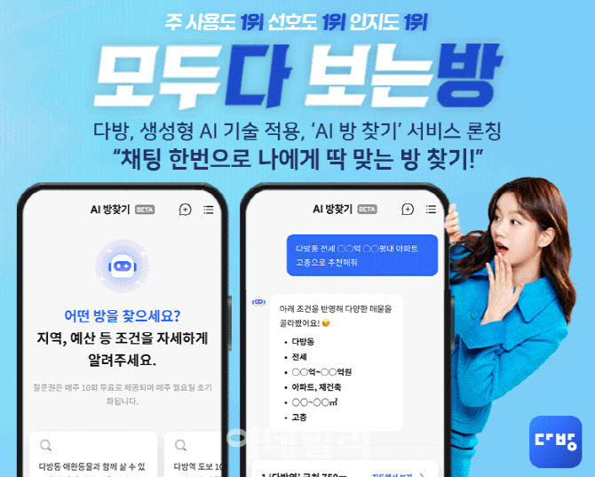 AI로 나한테 맞는 집 찾는다…다방, ‘AI방찾기’ 출시