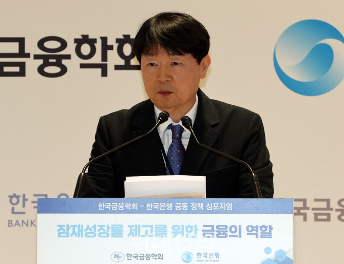 심포지엄에서 축사하는 신관호 한국금융학회장                                                                                                                                                       