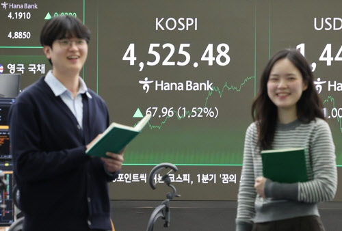 코스피, 장중 첫 4500 돌파 이어 종가도 '사상최고치'[상보]