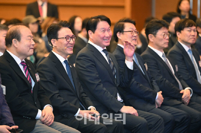 [포토]미소짓는 김민석 총리-최태원 회장