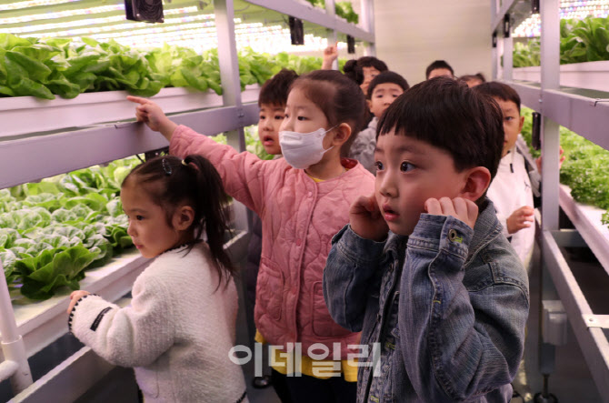  스마트팜 체험학습하는 어린이들                                                                                                                                                                   