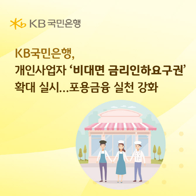 국민은행, 개인사업자 보증·담보대출도 ‘비대면 금리인하요구권’ 실시