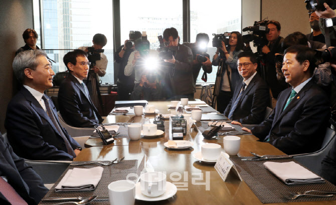  은행회관 조찬 회동하는 한은 총재와 경제부총리                                                                                                                                                    