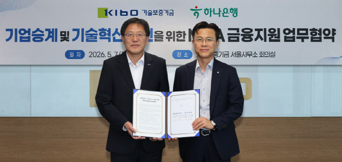 하나은행-기술보증기금, 중소기업 기업승계·기술혁신 지원 업무협약 체결