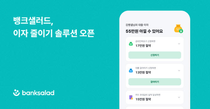 "55만원 아낄 수 있어요"…뱅크샐러드, 이자 줄이기 솔루션 오픈