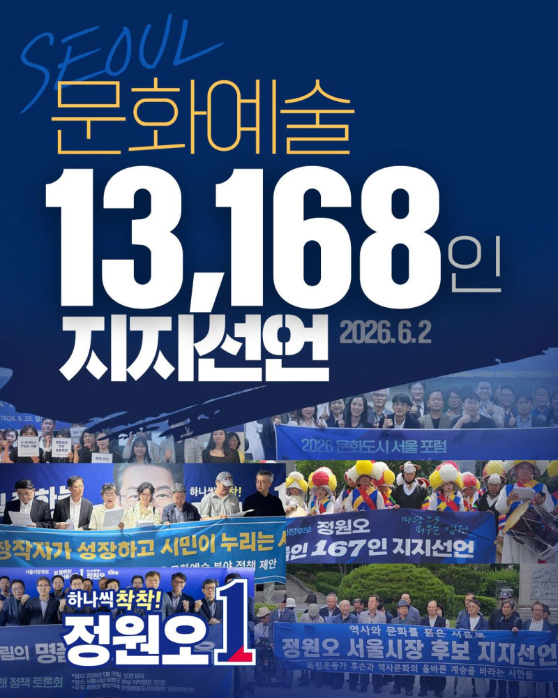 김은숙·문성근 등 문화예술인 1만명, 정원오 후보 공개 지지 선언