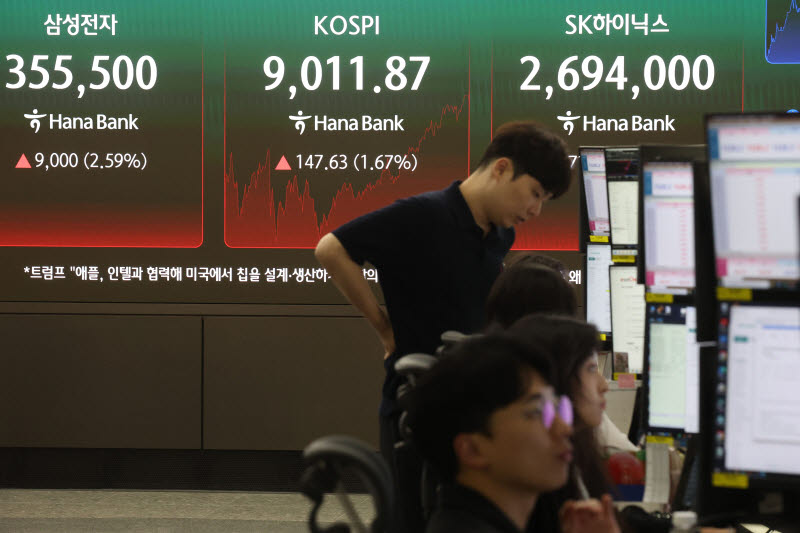 [포토]코스피, 8천 한달만에 사상 첫 9천 돌파