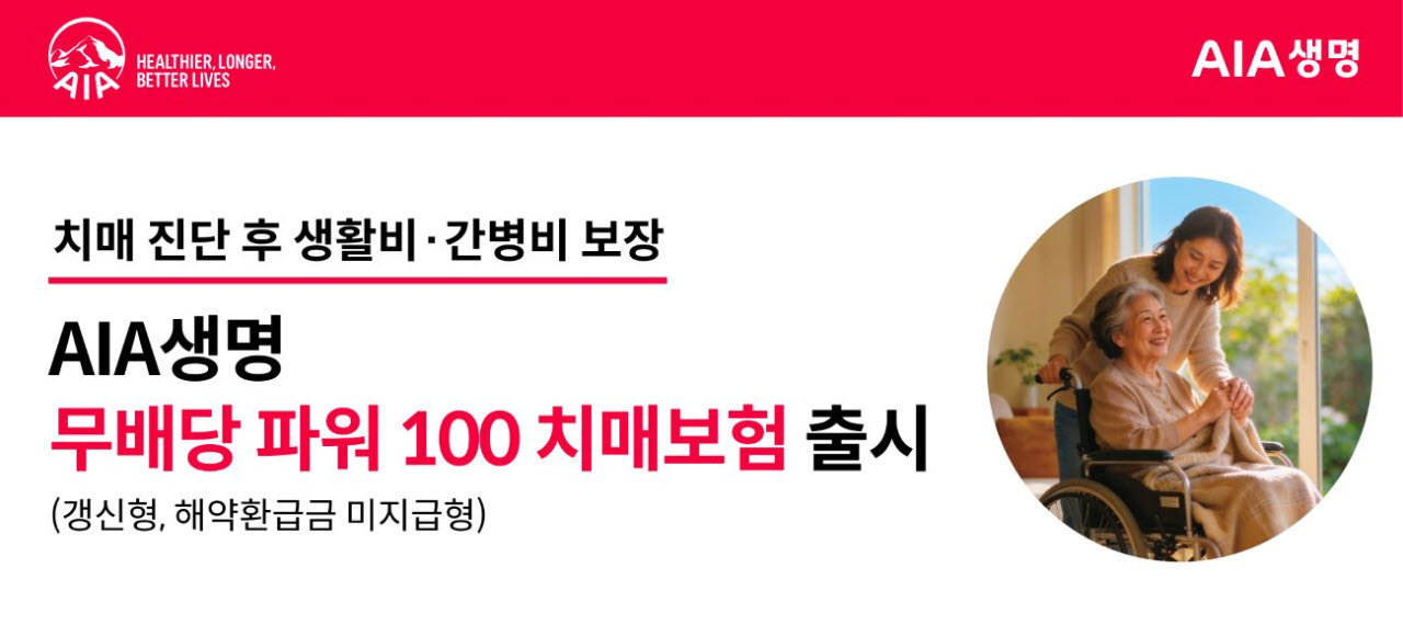 AIA생명, ‘파워100치매보험’ 출시…치매 진단 후 생활비·간병비 보장