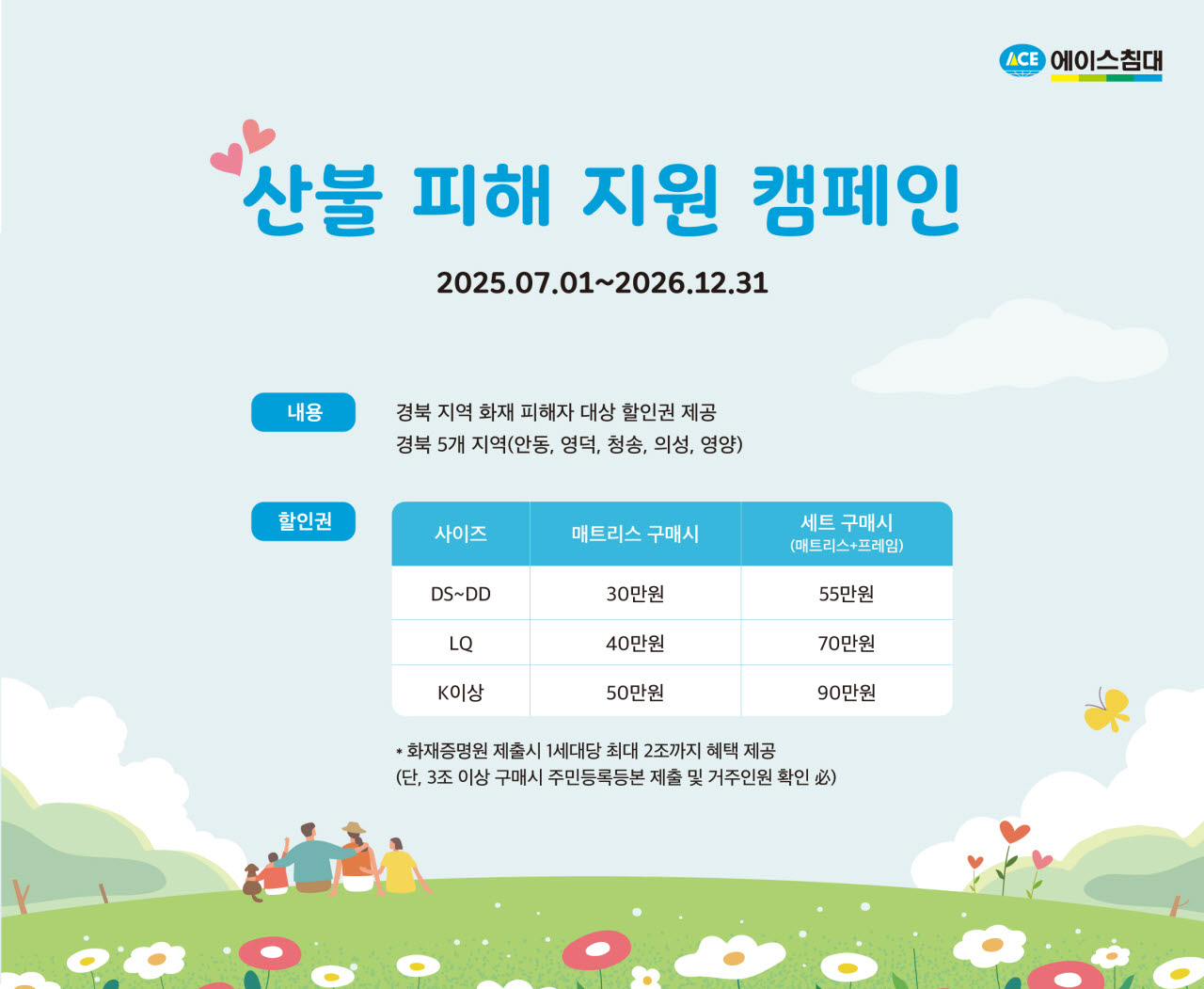 에이스침대, 경북 산불 피해 지원 연말까지 이어간다