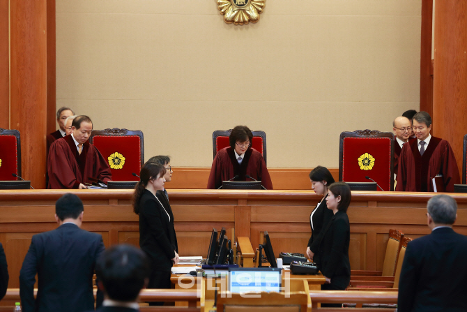 [포토]자리 착석하는 헌법재판소 재판관들