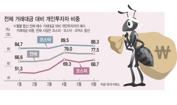 증시 거래대금의 3분의 2는 `개인`