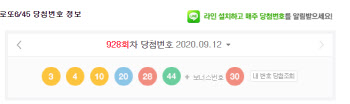 928회 로또 1등, '3, 4, 10, 20, 28, 44'…당첨금은?