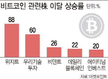 비트코인 가격 급등에 관련주도 들썩…위지트 88%↑