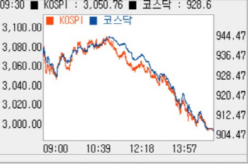 美 금리 부담…2%대 급락에 3000선 '붕괴'