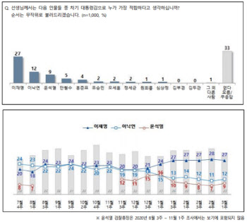 대선주자 지지도 이재명 27%·이낙연 12%·윤석열 9%