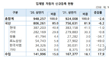 상반기 국내 자동차 판매 줄었다…"대형·고급·수입차만 증가"