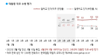 취임 한달 맞은 尹대통령, 직무수행 '잘하고 있다' 53%