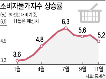 인플레 정점 지났나…"11월 물가상승률 5.2% 전망"①