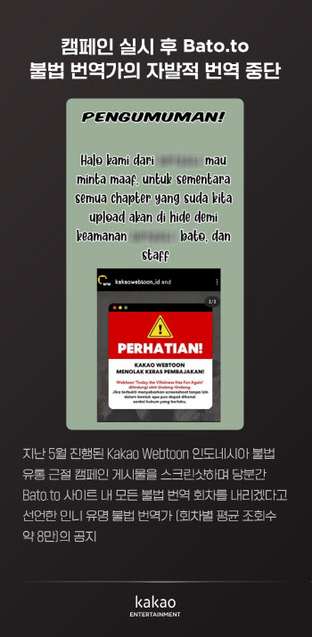 "잠입수사에 백기" 카카오엔터, 인니 웹툰 불법 유통물 1만5000건 차단