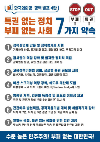 한국의희망 "특권 없는 정치, 부패 없는 사회 열어갈 것"