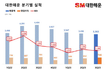 SM그룹 대한해운, 3Q 영업익 746억..컨센서스 상회