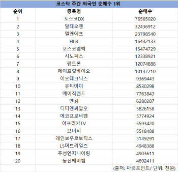 코스닥 주간 외국인 순매수 1위 '포스코DX'