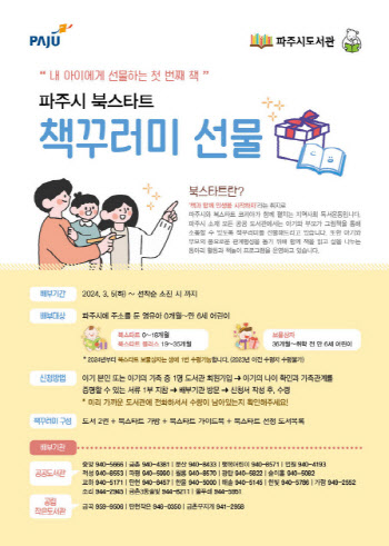 파주시, 내달 5일부터 아동 대상 '북스타트 책꾸러미' 배부