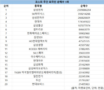 코스피 주간 외국인 순매수 1위 '삼성전자'