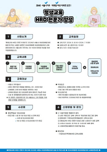 구로여성인력개발센터, 서울 미취업 여성 위한 ‘평생교육 HRD 전문가’ 수강생 모집