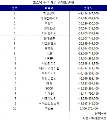 코스닥 주간 개인 순매도 1위 '제룡전기'