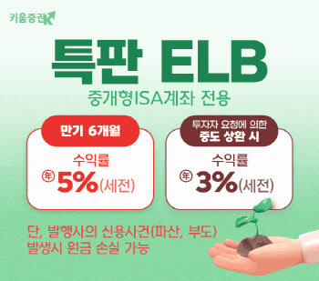 키움증권, 만기 6개월·세전 연 5% ISA 전용 ELB 판매