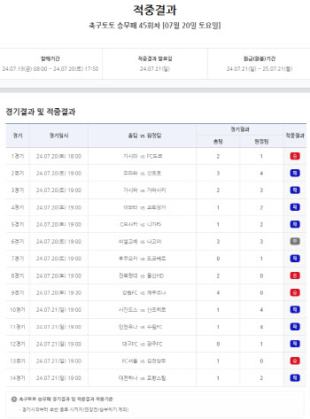 “이월된 1등 적중금만 약 9억여원”… 축구토토 승무패 45회차 적중결과 발표