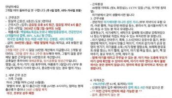 “月 300에 2개월 여아 돌봐줄 분…부부 저녁식사도 포함” 갑론을박