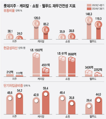 롯데 핵심 상장사 뜯어보니…유동성 경직, 차입 부담 확대