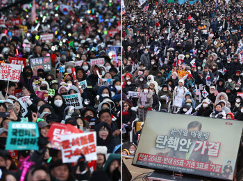 `尹 탄핵` 응원봉 vs `尹 지지` 태극기, 광화문서 붙는다