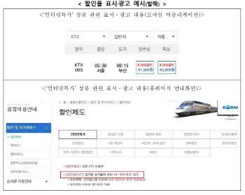 "KTX 특실 30% 할인?"…코레일 부당광고 제재