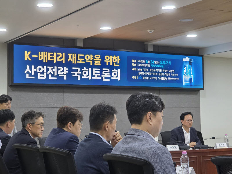 24일 국회에서 열린 'K-배터리 재도약을 위한 산업전략 국회 토론회'에서 참석자들이 토의하고 있다. (사진=한국배터리산업협회)